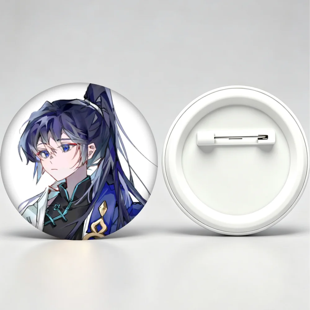 Handmade Creative Brooch Pin 58mm Tinplate Badge, Blue Hair Handsome Anime Boy Character Lapel Pin, Clothing Gift Accessory