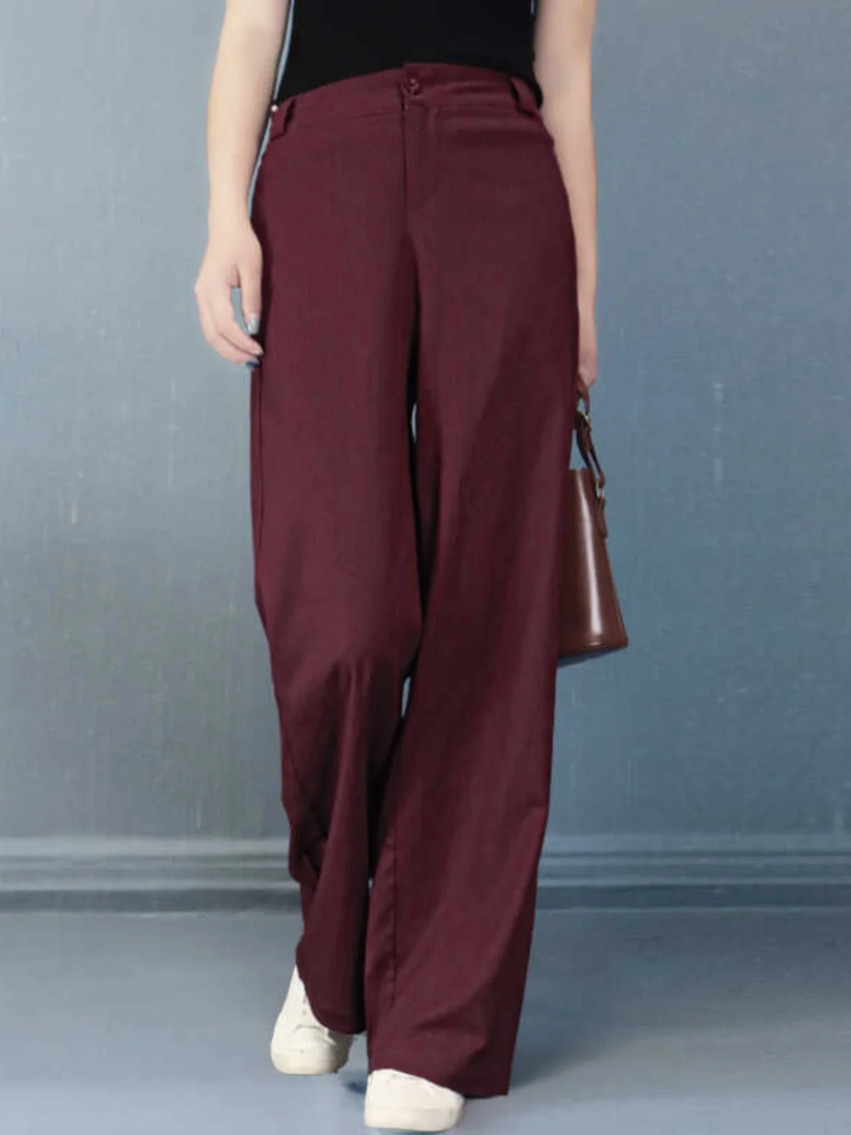 

Широкие брюки из хлопка и льна Ele, повседневные брюки прямого кроя с высокой талией для женщин, антивозрастные утягивающие длинные брюки