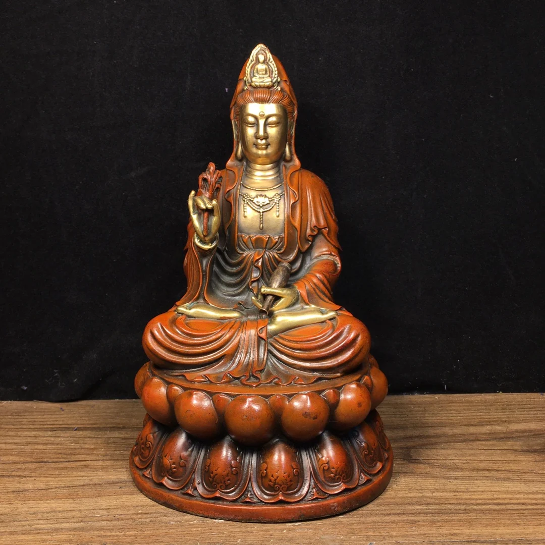 Copper net bottle Guanyin Bodhisattva Lotus Guanyin sitting statue Buddha statue Home temple Hall offering supplies Ornaments