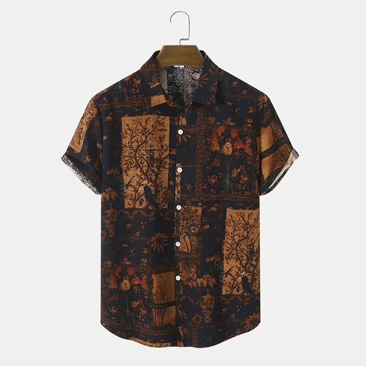 Summer Chinese Style Men's Retro Flower Short-sleeved Shirt South East Asia Simple Floral Shirt