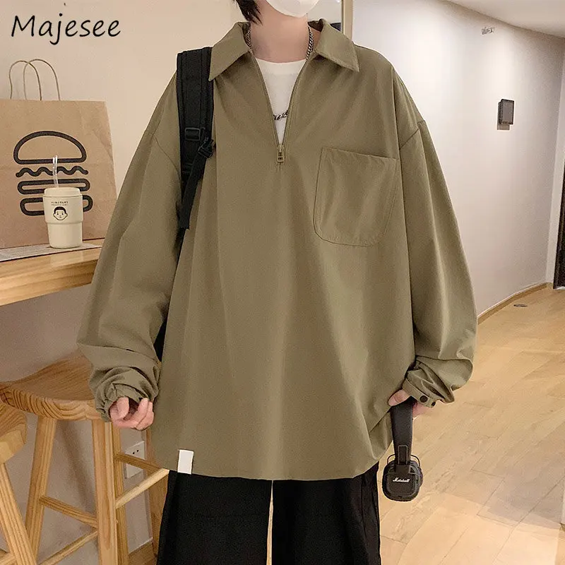 

Sweatshirts Men Pure Color Tooling Japanese Stylish Streetwear Casual Students College Clothing Autumn Baggy All-match Dynamic