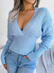 Jmprs Sexy V Neck Hollow Out Sweaters Women Streetwear Vintage Batwing Sleeve Knitted Pullover Fall Retro American Casual Jumper