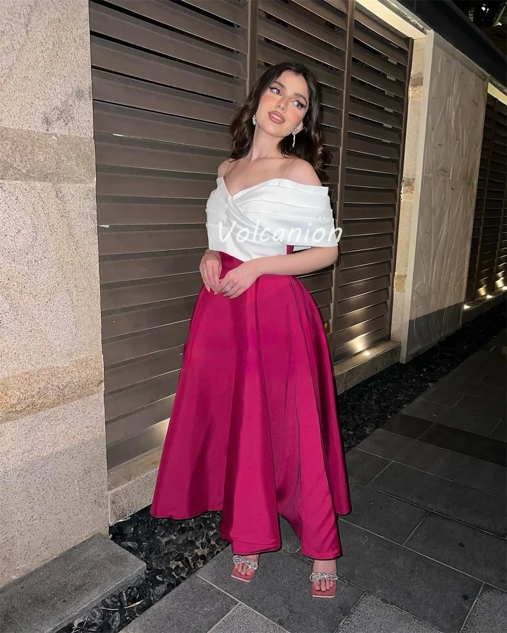 Customized Fashion Exquisite Charmeuse Draped Pleat A-line Off-the-shoulder Ankle Length Dresses Bespoke Occasion Dresses Formal