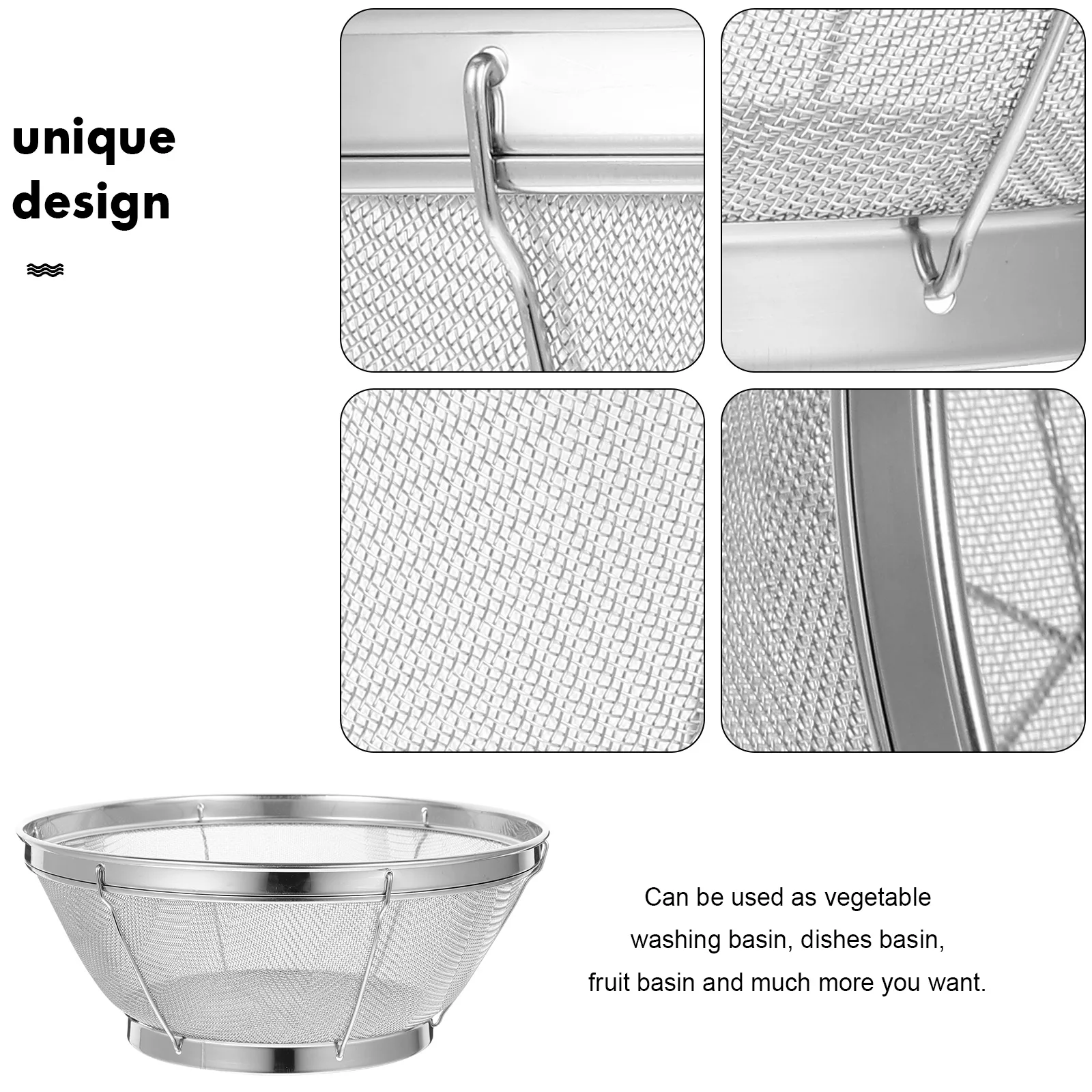 

1pc Stainless Steel Drain Fruits Washing Basket Fine Mesh Vegetable Basket Filter Small Compact Kitchen Colander Strainer Rice