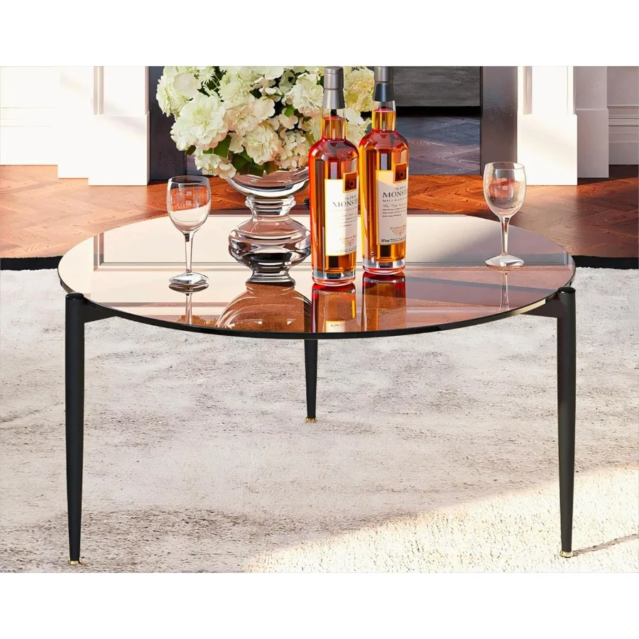 

Круглый стол из закаленного стекла: 31,5-дюймовый большой круглый верхний металлический каркас, коричневый