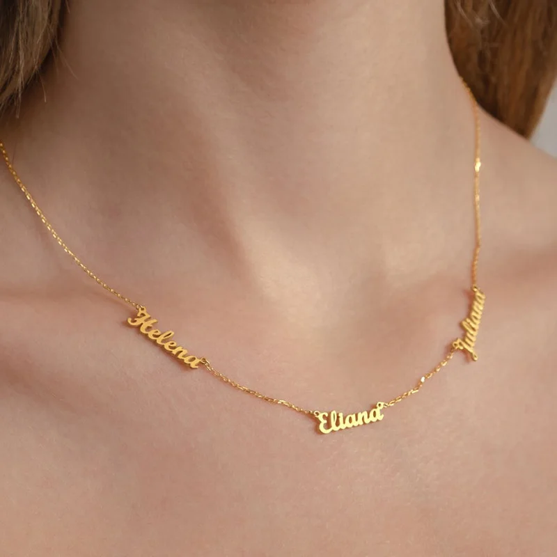

Custom Family Multiple Names Necklace Personalized Stainless Steel Golden Nameplate Jewellery For Women Birthday Gift