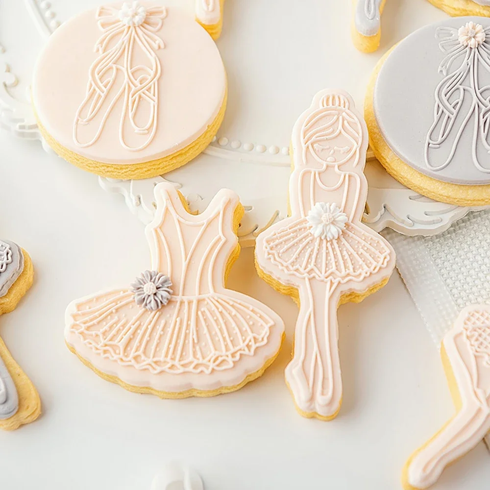 Ballet Girl Birthday Swan Cookie Plunger Cutters Fondant Cake Mold Biscuit Sugarcraft Cake Decorating Tools Cookie Stamp