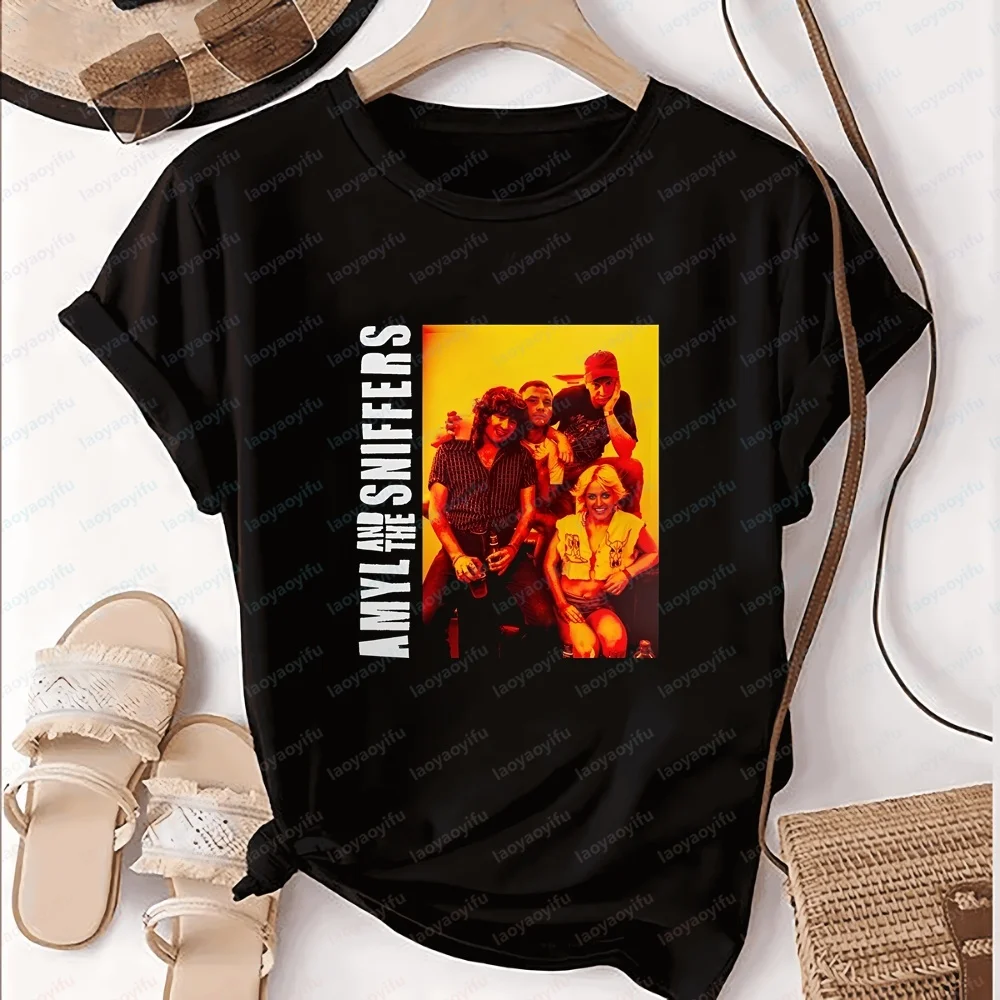 Retro Amyl and The Sniffers Punk Rock Band Trendy Short-Sleeved Men's and Women's Universal Round-neck Comfortable T-Shirt