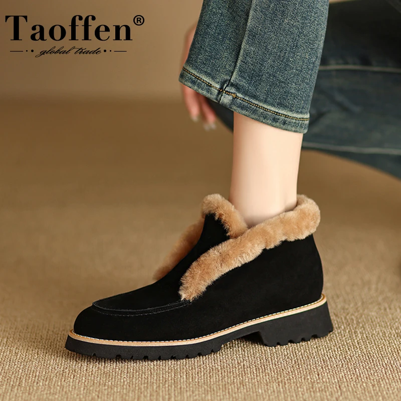 

Taoffen New 2023 Women Snow Boots Real Leather Plush Warm Shoes For Woman Fashion Ins Daily Ankle Boots Footwear Size 34-40