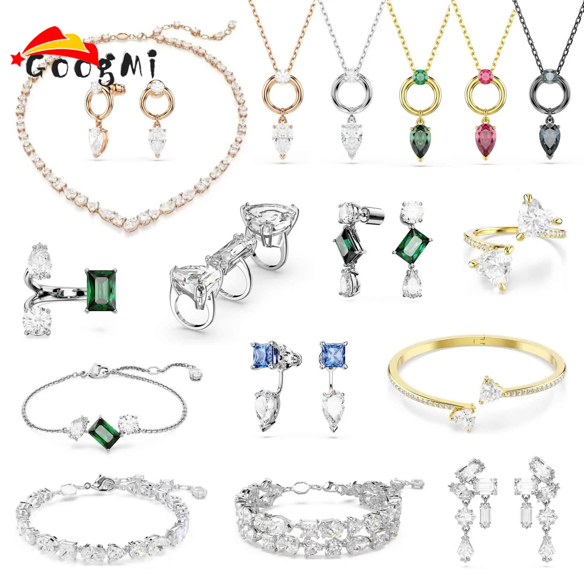

Original 2026 Sparkling Geometric Cut Crystal Charming for Women Necklace Earrings Bracelet Ring Luxurious Wedding Accessory