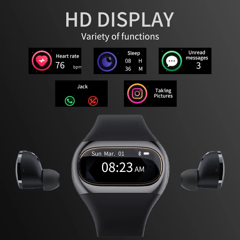 Aipower – montre connectée 2 en 1, Bluetooth, écouteurs sans fil, moniteur de fréquence cardiaque, moniteur d'activité physique, compteur Wearbuds 20Lite