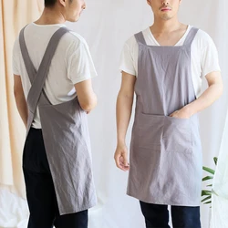 Japanese Women Apron Linen Apron Square Cross Linen Apron Washed Grey Brown Black Long Linen Aprons No Ties Household Cleaning