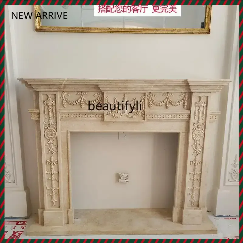 

KK32 Marble European carved fireplace white marble American simple fireplace living room ornament