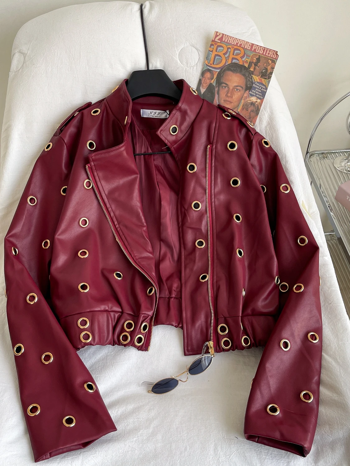 Cool Faion ort Leather Jaet Cappotto lungo da donna con cerniera lunga con colletto alla coreana, design ad anello in metallo scavato, cappotto piccante per ragazza