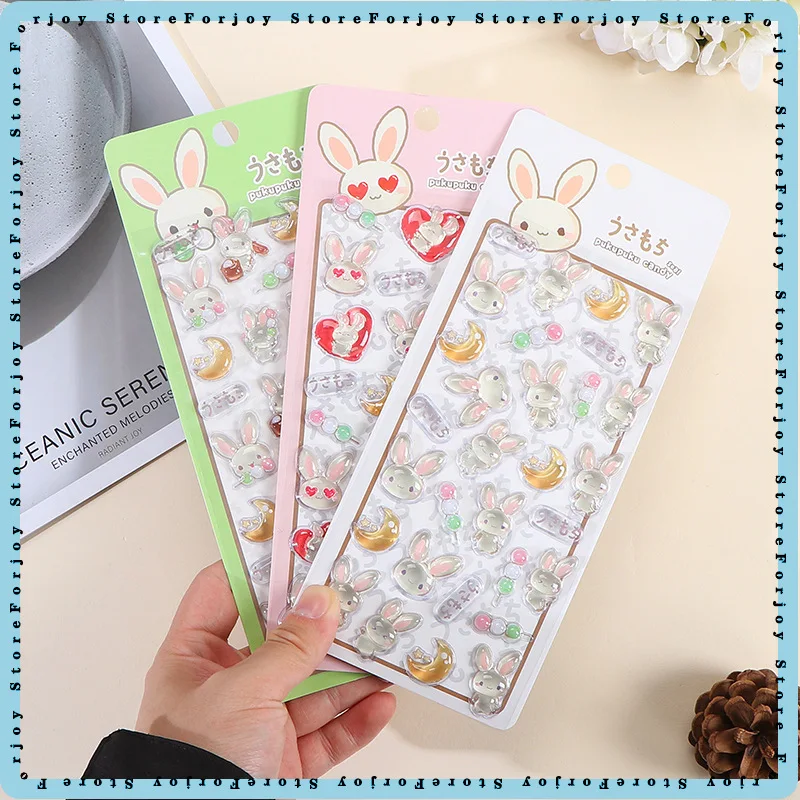 3D Cartoon Puffy Stickers Waterproof Cute Rabbit Embossed Bubble Decals For Diy Journal Decor Stationery