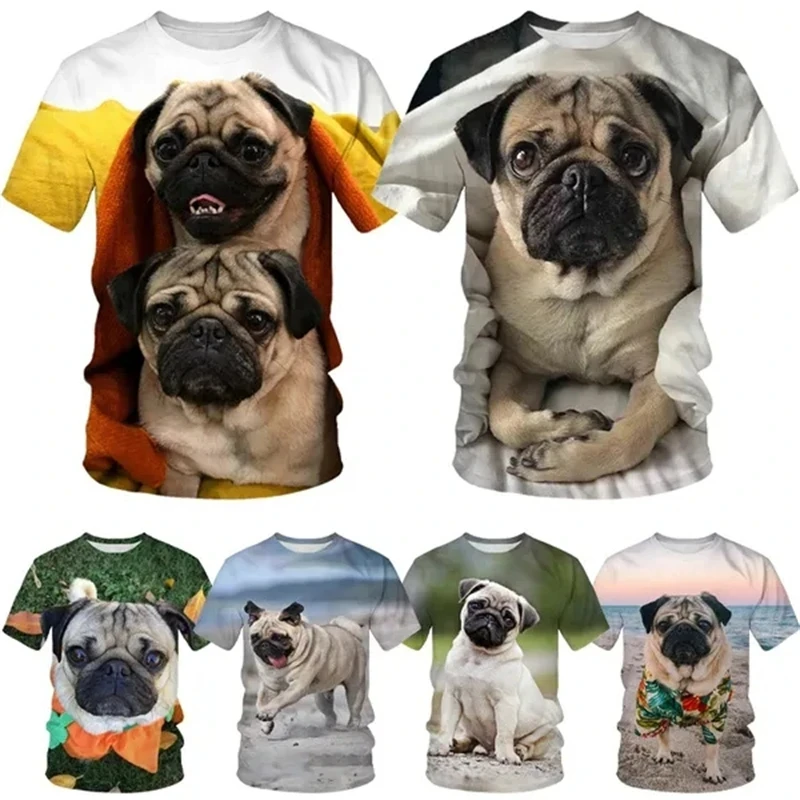 Summer Cute Funny Pug Dog Animal 3D Print T-shirts Men /Women Fashion Casual Short Sleeve Harajuku Style Shirt Tops Streetwear