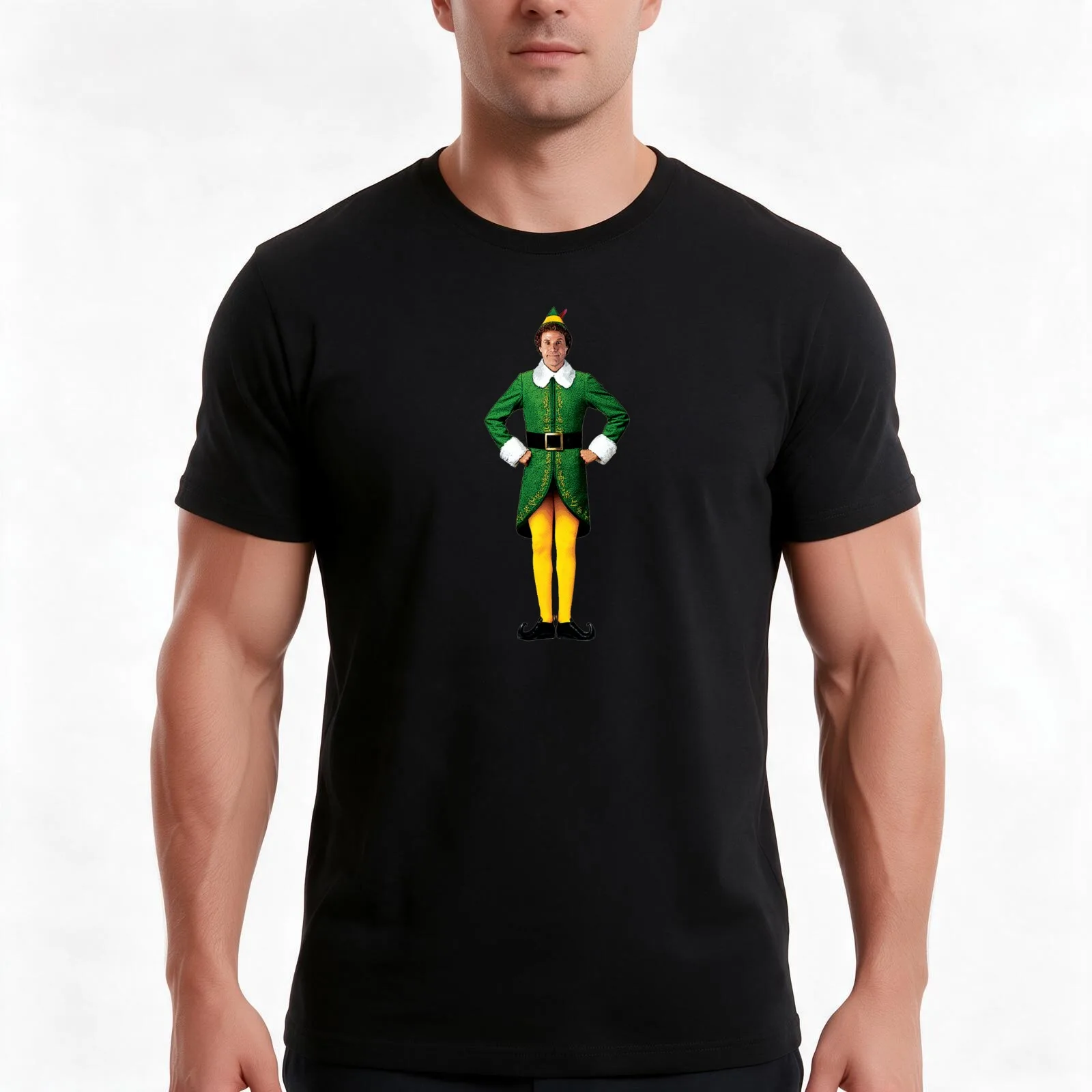 Buddy the Elf Christmas Movie Arms Akimbo Will Ferrell T-Shirt Summer Casual Cotton Tee Oversized Streetwear Tops
