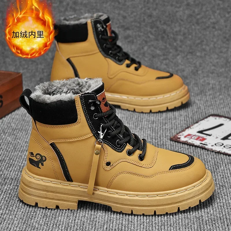 

2025 Winter Men's Boots Warm Plush Outdoor Cotton Shoes Waterproof Lace Anti Slip Fashion Cold Resistant Men's Shoes Large Size