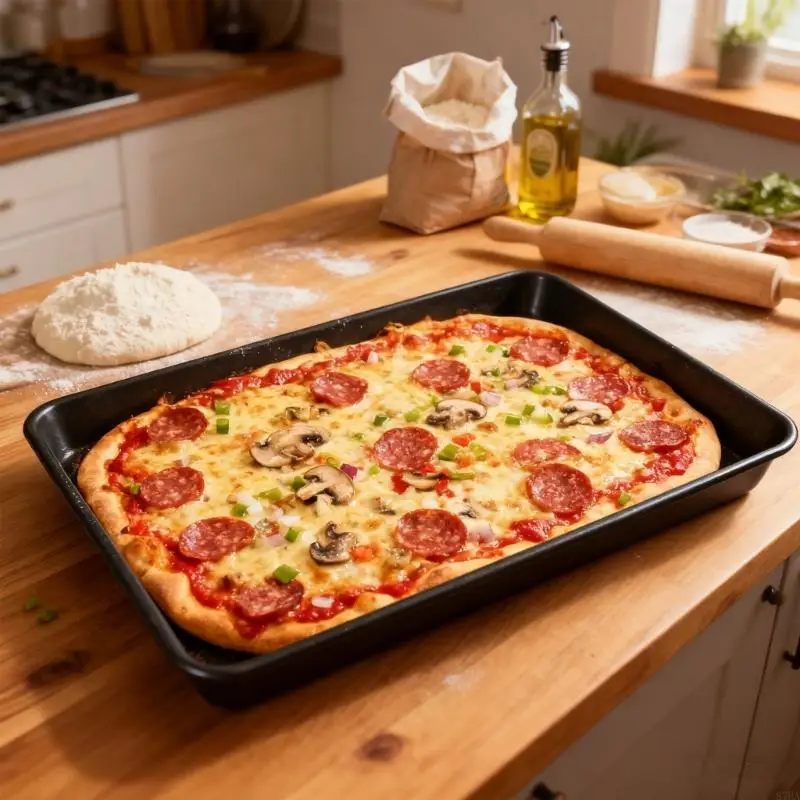 

Deep Dish Pizza Pan Rectangular Aluminum Nonstick Baking Tray 5cm Depth For Thick Crust And Rusts Prevention 87HA