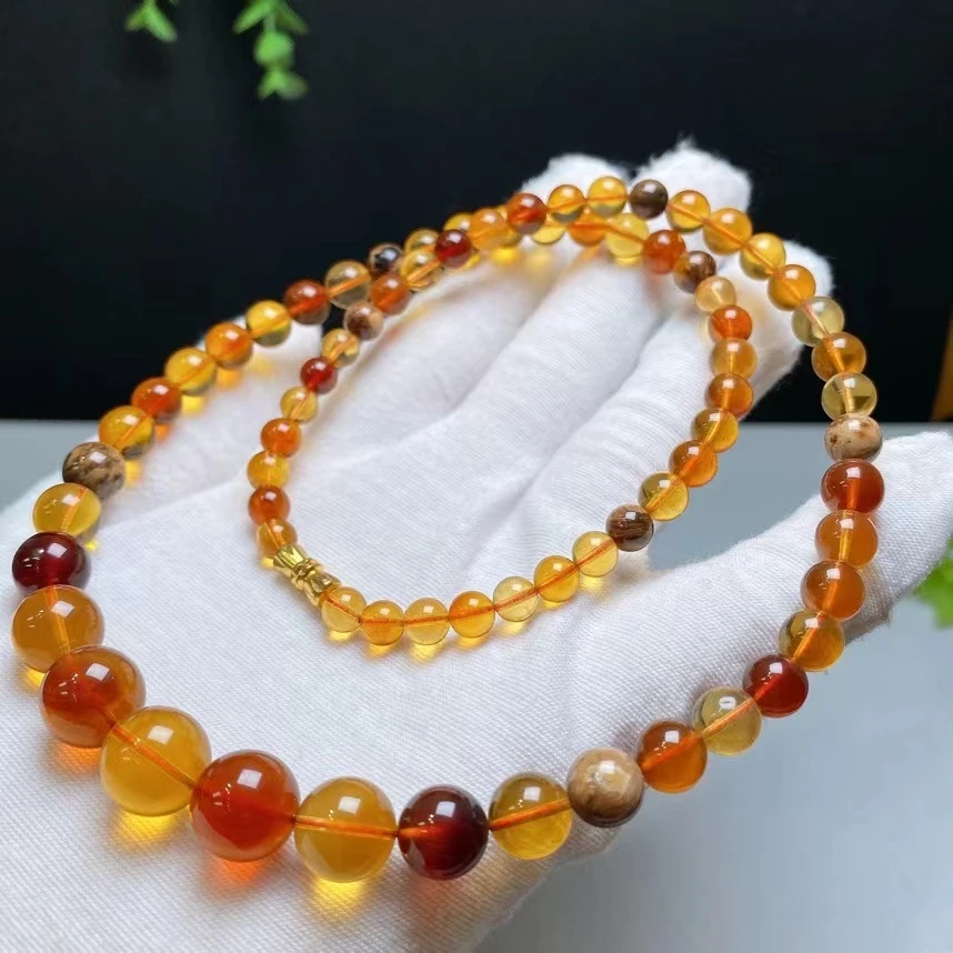 Natural Colorful Red Amber Round Beads Necklace 6-12mm Yellow Red Amber Necklace Gemstone Woman Stone AAAAAA