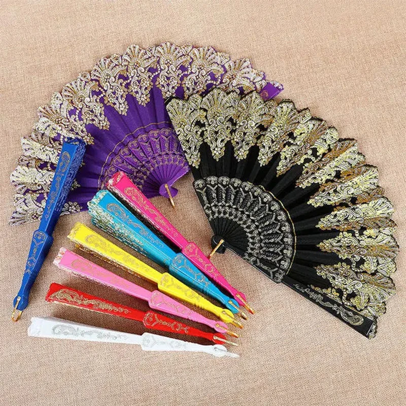 Vintage Lace Folding Fan Dance Hand Held Fans Chinese Dance Fan Photo Props Wedding Party Decoration Ornament Craft Gift