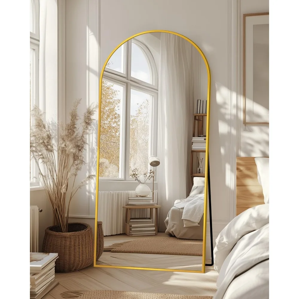 مرآة قائمة مقوسة كاملة الطول، مرآة أرضية مقاس 68 × 26 مع حامل لغرفة النوم وغرفة المعيشة وصالة الألعاب الرياضية والنوم - مقاومة للكسر، مثالية لـ