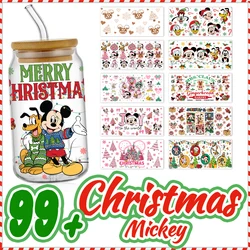 Mickey Christmas 16oz UV DTF Cup Wrap Libbey Glass Plastica Birra Can Tumbler Adesivi per trasferimento Adesivo permanente impermeabile