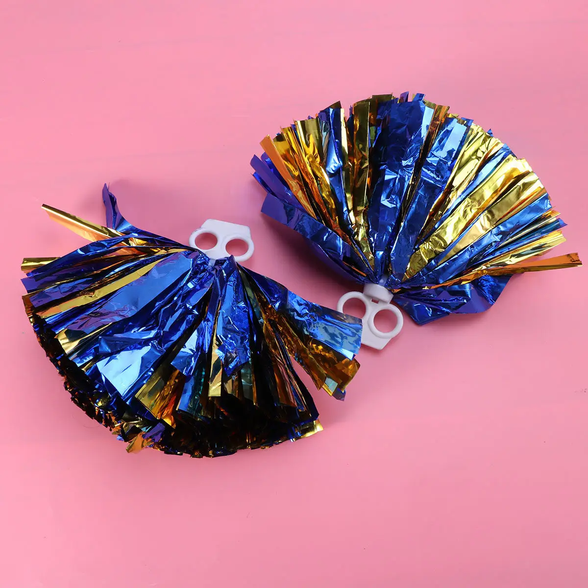 2Pcs Blue and Gold Plastic Ring Pom Poms 30Cm Cheerleading Poms for Football Basketball Tennis Events College