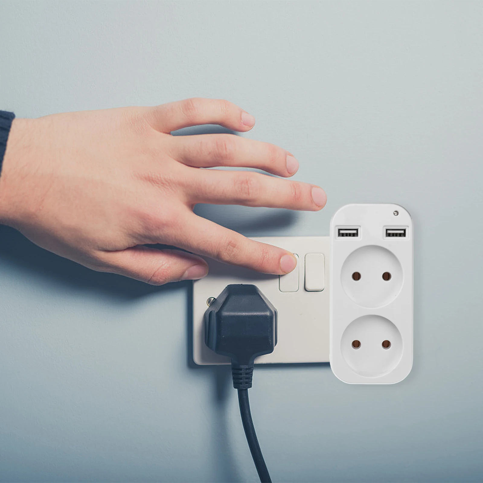 

European Power Adapter Plug Double Socket Dual USB Travel Converter Outlet Adapter Safe Compact Socket Panel