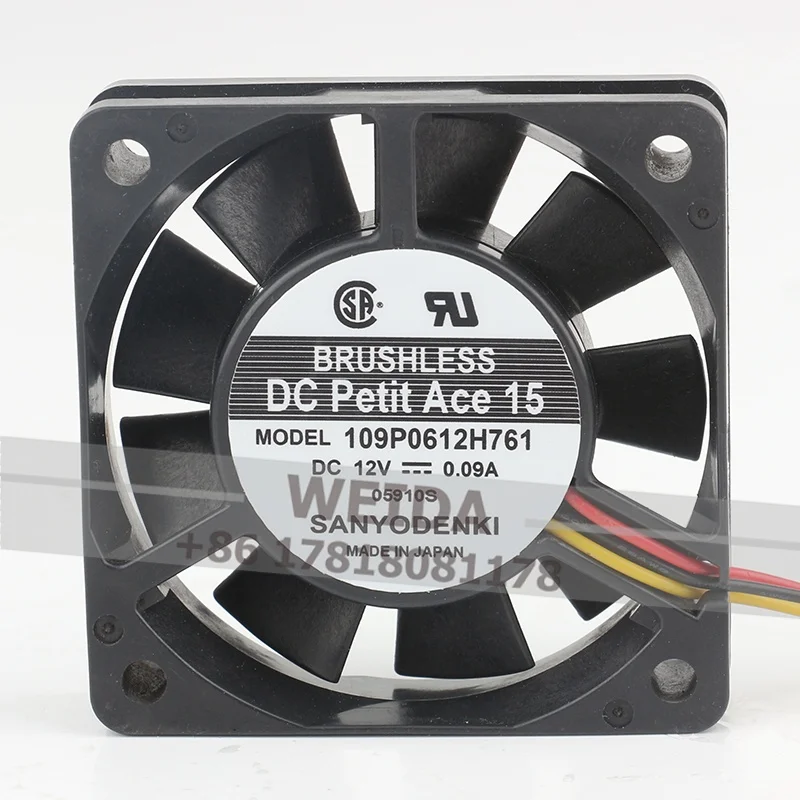 New Original 6015 Sanyo 6CM 109P0612H761 DC 12V 0.09A AC EC 60X60X15MM Three-wire Silent chassis Frequency Converter Cooling fan