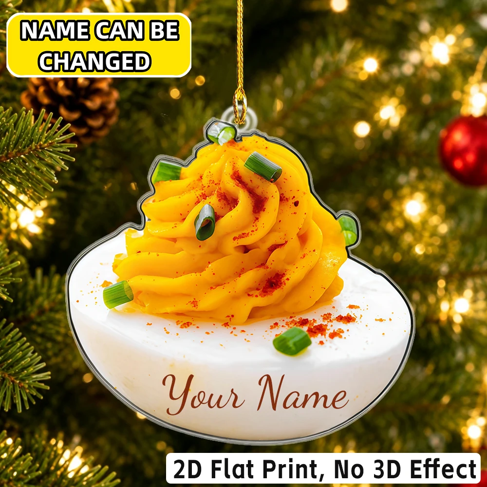 2D Flat‑Personalized Name Acrylic Pendant Stuffed Egg Topping Seasoning Pattern For Backpack Xmas Tree Hanging Holiday Gift