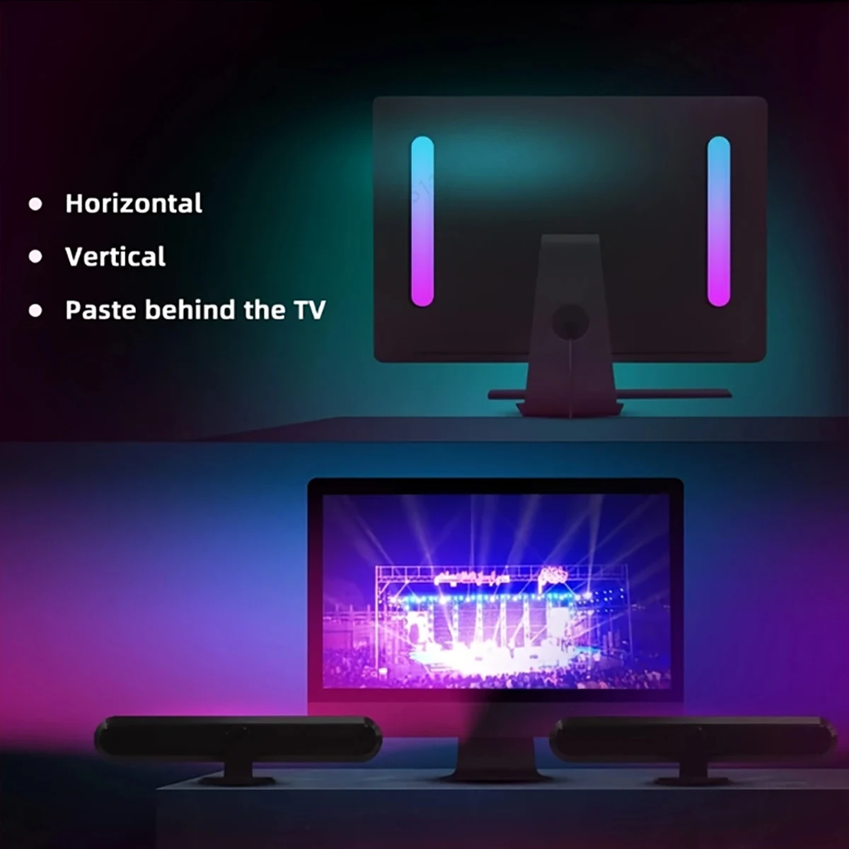 2 Led Strip Lights, Rgb Color Changing, 24-Key Remote Control, Symphony Atmosphere, Music Rhythm, Ambient Lighting, Suitable for Rooms, Games, Tv, Parties, Christmas, USB Powered