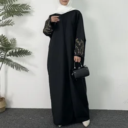 Ricamo aperto davanti Abaya manica lunga Maxi lunghezza vestito abbigliamento donna Cardigan musulmano Abaya donna Jilbabs Out caftani