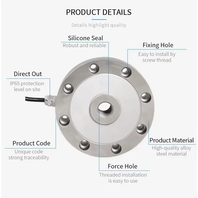 خلية تحميل مقياس شاحنة التوتر الفطيرة سعة 100 طن 5 كجم - 100 كجم مستشعر قوة 1 طن وخلية تحميل