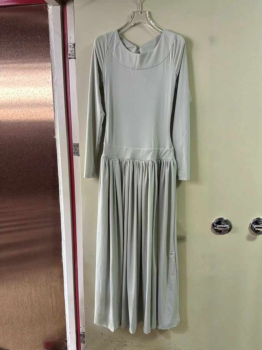 VGH-Vestido largo con encaje empalmado y espalda descubierta para mujer, vestidos de noche plisados con temperamento de cintura alta y manga larga con cuello redondo, novedad