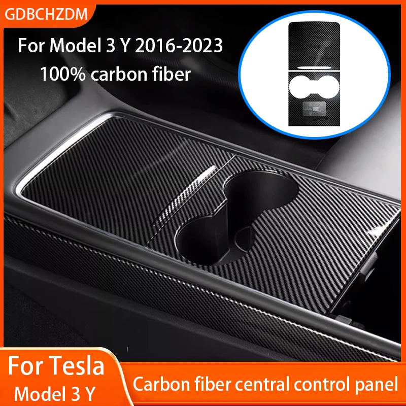 Real Carbon Fiber Ultra Thin Center Console Cover For Tesla Model 3 Y 2016-2023 Not Affect Central Control Push-Pull Use