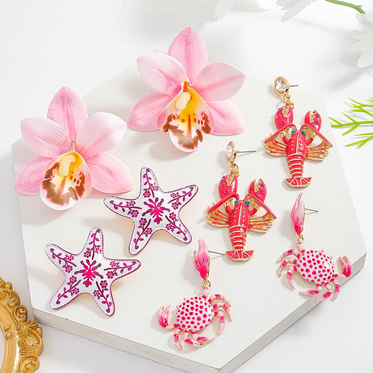 ZAA Anting Menjuntai Hewan Laut Trendi untuk Wanita Perhiasan Bunga Kepiting Lobster Bintang Laut Enamel Indah Pakaian Pesta Pantai Musim Panas