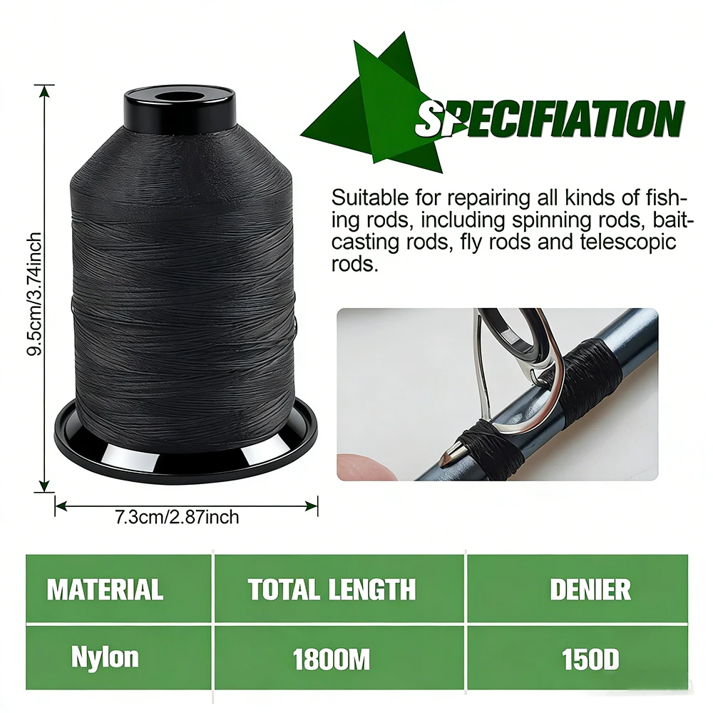 1800M 150D Nylon line for Fishing Rod Guides Rod Nylon Wrapping Thread for Spinning Rod Guides Fishing Rod Repair Kit