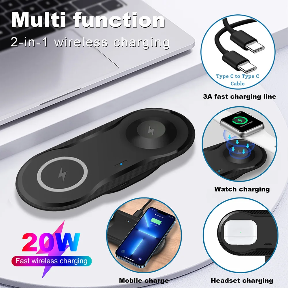 2 in 1 Wireless Charger For iPhone 15 14 13 12 AirPods Pro Apple iWatch 9 8 7 Charging Pad for Samsung S24 S23 Galaxy Watch 5 4