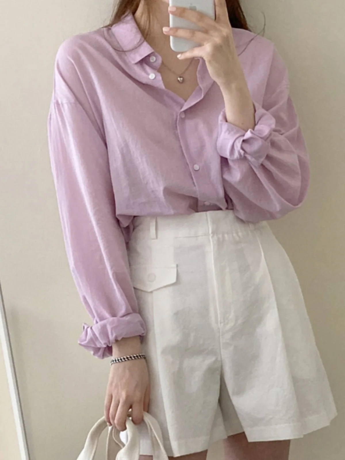 

Women's Summer 2023 New Chic Loose Fit Lightweight Long Sve Sun Protection irt Versatile High End Feeling White irt