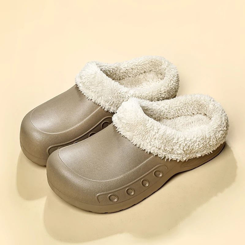 BIG Size 51 Winter Fleece Lined Clog Slippers Thick Sole Cotton Shoes Non-slip Warm Slip On Shoes Indoor Outdoor Plush Lining