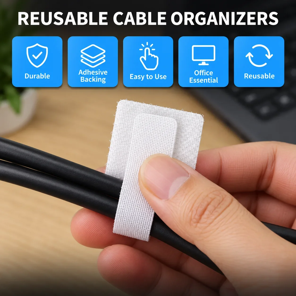 Reusable Self Adhesive Cable Ties Adjustable Hook Loop Organizer Straps for Charging Wires Desk Home Office 5/10/30/50/100PCS
