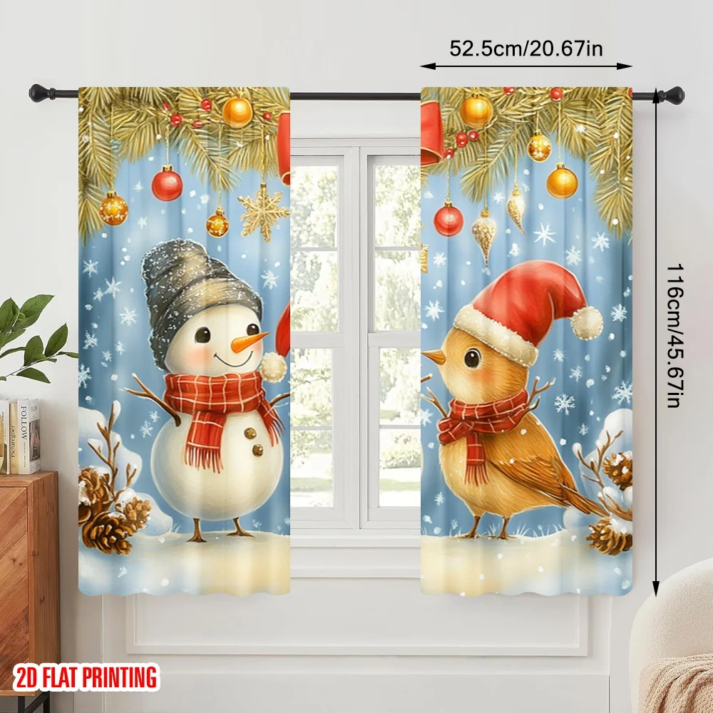 2pcs,2D plane printing Pattern Curtains Cute Snowman Deer Bird (2) Durable 100% Polyester Fabric (without rod) Home Decor for