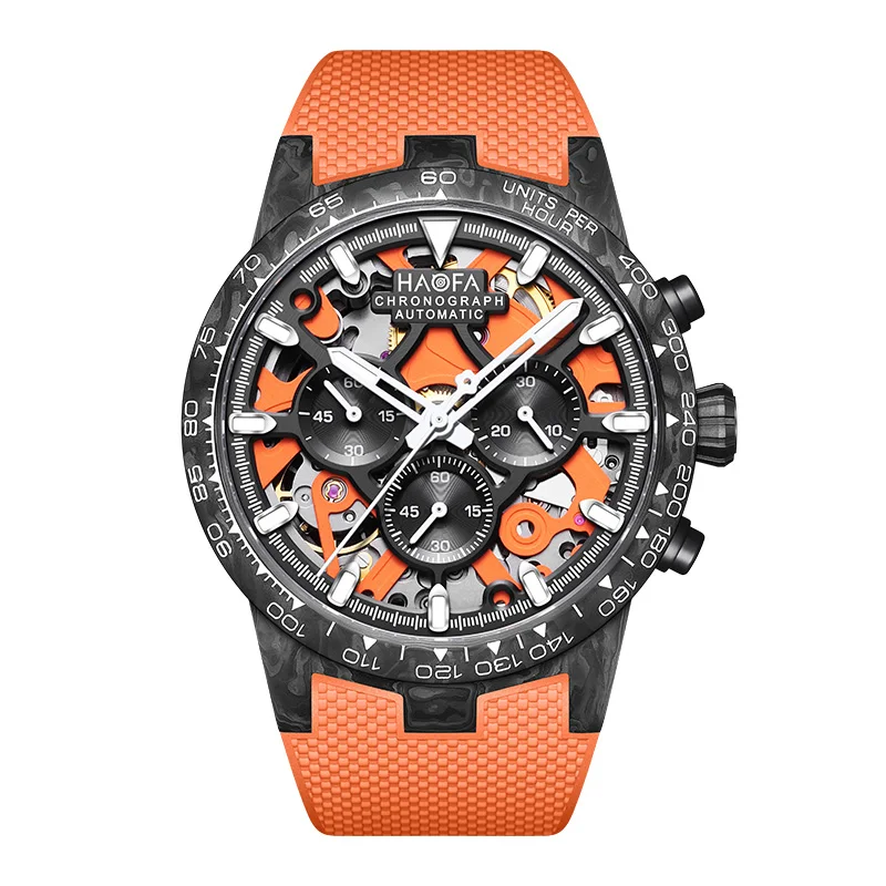 Haofa 2367 Carbon Fiber Chronograph Mens Wristwatch Panda Dial Waterproof Sapphire Luminous Automatic Mechanical Watches for Men