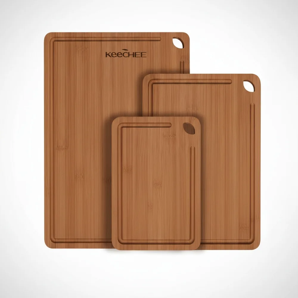 

Набор бамбуковых разделочных досок премиум-класса с глубокими канавками и ручками — прочные кухонные доски для мяса, овощей, фруктов