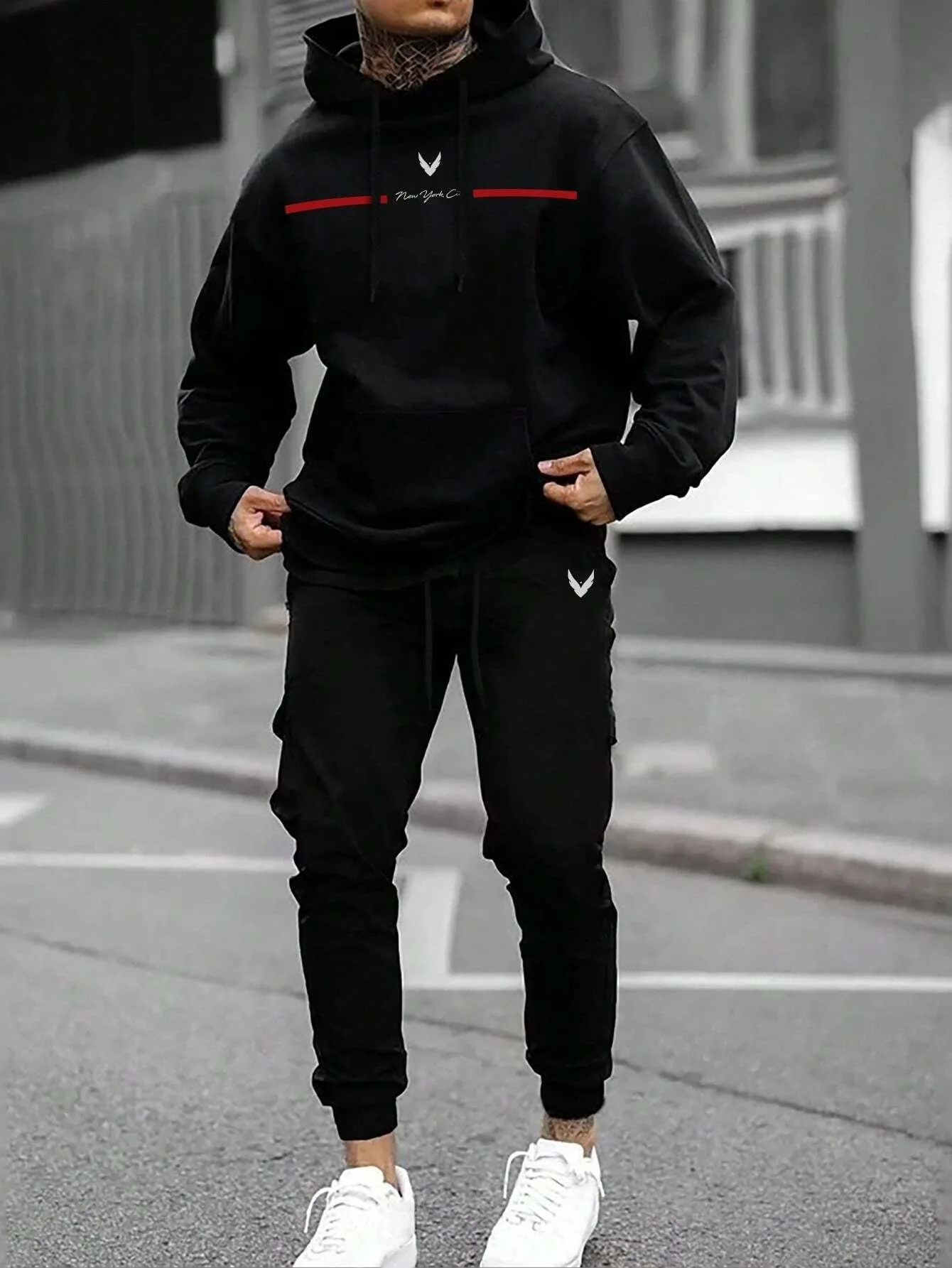 Tracksuit Sets Men's Casual Fleece Warm Hoodies Pants 2PCS Mens Long Sleeve Sport Suit Male Pullover Hoodies Sports Clothing