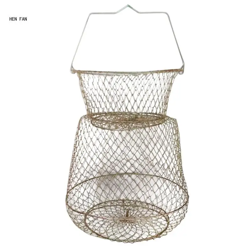 

Portable Steel Wire Fish Baskets Collapsible Fish Crawfish Fshing Net Cage M89D