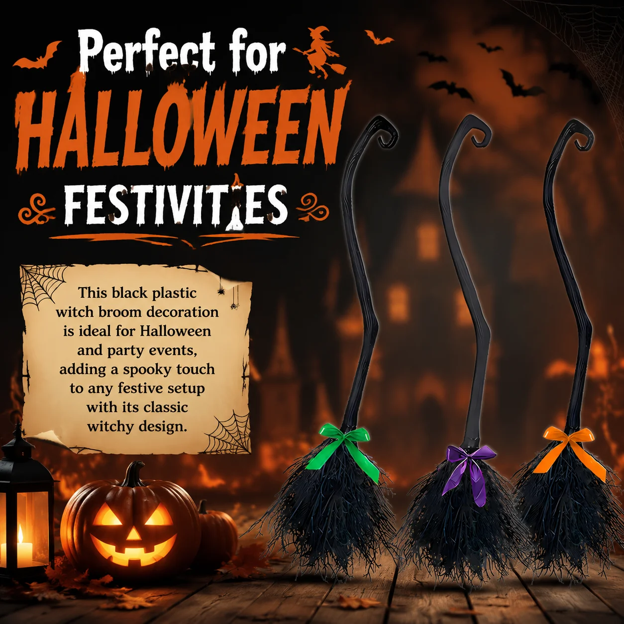 1PCS Halloween Flying Witch Broom Party Props Ghost Festival Mop Witch Stick Plastic Cosplay Flying Broomstick Props Party Decor