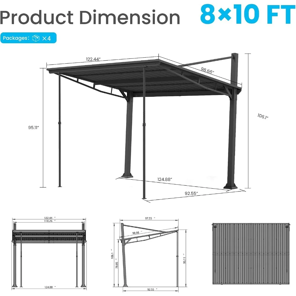 Outdoor Gazebo  Hard Top Metal Gazebo, Freestanding Shelter Pergolas with Galvanized Steel Roof, Heavy Duty Patio view 2