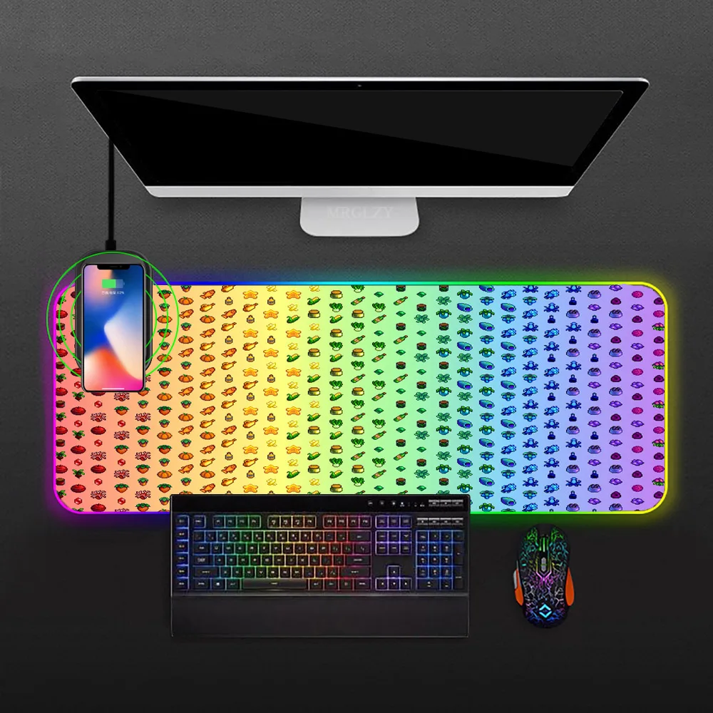 Rgb Wireless Charging Mousepad Stardew Valley Desk Pad Gamer Carpet Keyboard Cover Table Computer Mousepad Xxl Gaming Pc Laptop